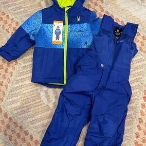 Boys 2T Snow Jacket & Bib Set NWT in Cobalt Blue and Neon Green